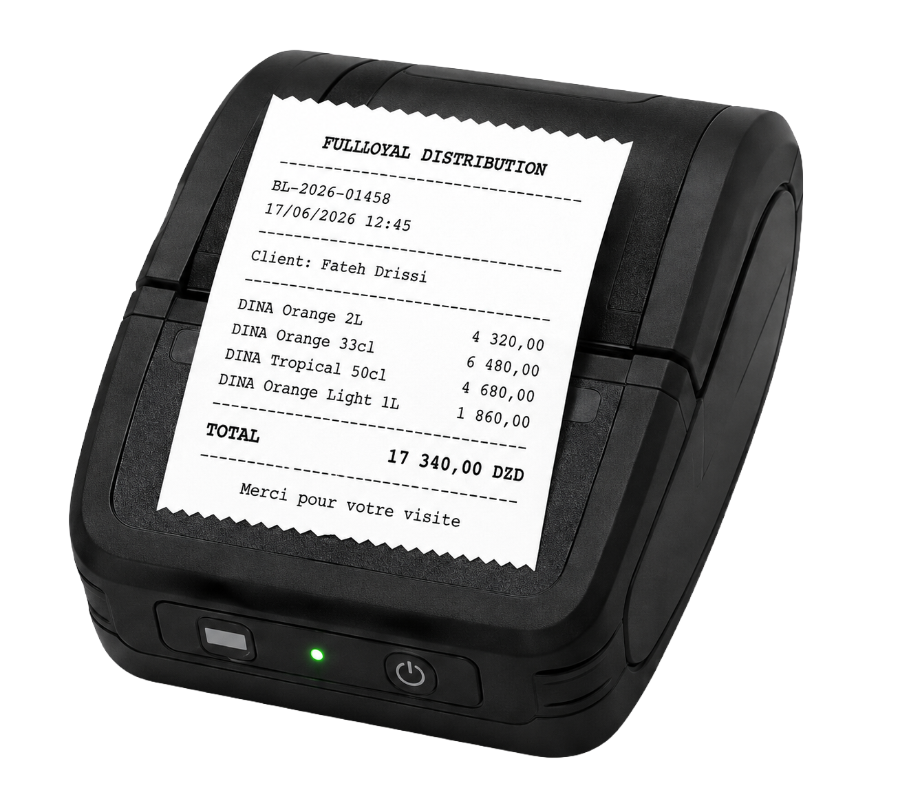 Portable Bluetooth printer connected to the FULLLOYAL seller app